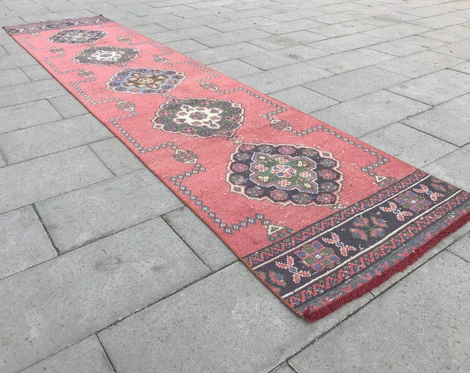 Oushak Runner Rug,Vintage Runner Rug,Entryway Runner Rug,Floor Runner Rug,Hallway Runner Rug,Turkish Rug,11'1 x 2'7 Feet,Bohemian Runner Rug