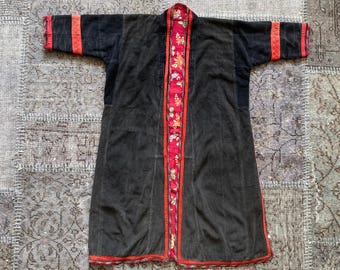 Black Velvet Antique Men’s Dress | Traditional Turkmen Outfit | Vintage Textile Clothing