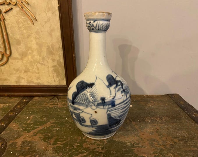 Antique Blue and White Porcelain Zemzemlik - Hand-Painted Floral Vase - Ottoman Market Ceramic - Oriental Blue Blanc Pottery - 19th Century