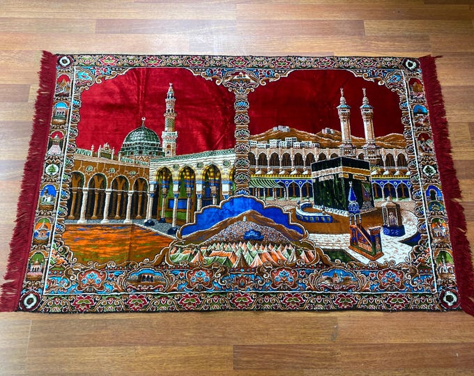 Turkish Kaaba Wall Tapestry – Islamic Velvet Mosque Art – Masjid al-Haram Mecca Decor – Muslim Prayer Room Gift – Hajj Umrah Ramadan Decor