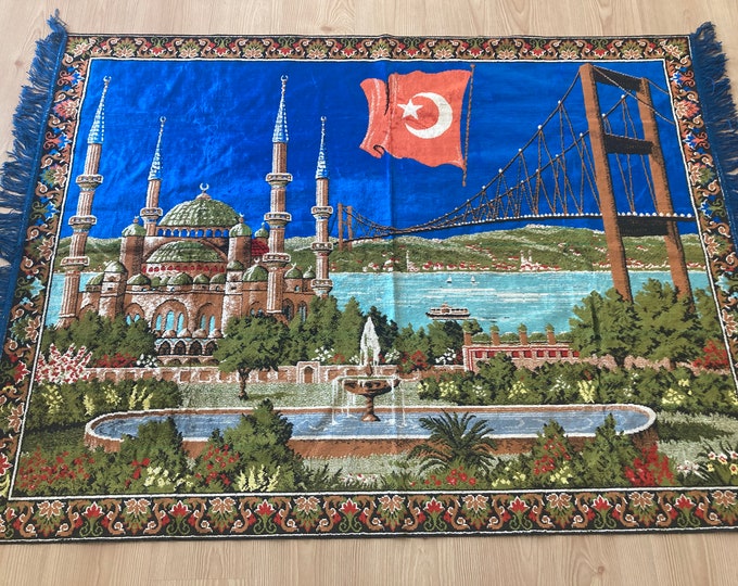 Vintage Kabe Picture, Holly Kabe picture on Tapestry,Tradatinol gift from Kabe,Calligraphy written on Tapestry Rug,Kabe and mosqu pictures,