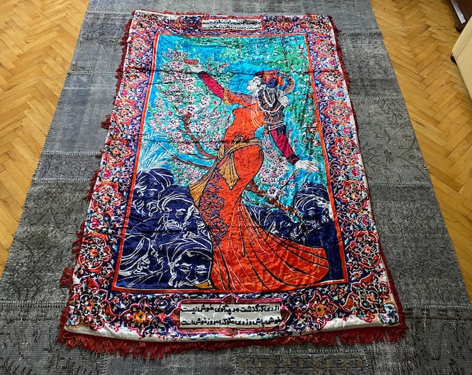 vintage tapestry, persan traditional wall decor rug, vintage prince picture, wall decor rug,pulish  wall decor rug.rare rug