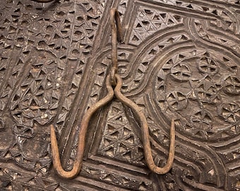 Antique Wrought Iron Steelyard Hook - Hand-Forged Scale Hook - Rustic Industrial Farmhouse Decor - Traditional Blacksmith Art - 19th Century