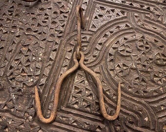 Antique Wrought Iron Steelyard Hook - Hand-Forged Scale Hook - Rustic Industrial Farmhouse Decor - Traditional Blacksmith Art - 19th Century