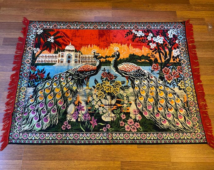 Vintage Handwoven Wool Wall Rug – Tavuskuşu (Peacock) Motif – Oriental Turkish Tapestry – Ethnic Boho Decor – Unique Textile Art