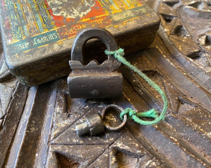 Small Antique Ottoman Brass Padlock with Key - Hand-Engraved Decorative Lock - 19th Century Turkish Metalwork - Authentic Collectible Curio