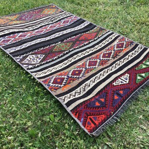 Vintage Small Kilim Rug,Turkish Handmade Kilim Rug,3&#39;81 x 1&#39;97 Feet,Kilim  Rug,Anatolian Kilim Rug,Embrodery Kilim Rug,Home Decor Rug,