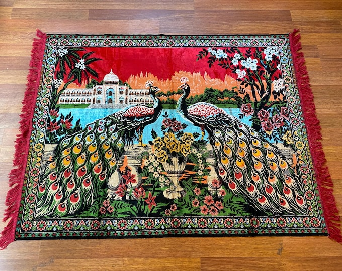 Vintage Handwoven Wool Wall Rug – Tavuskuşu (Peacock) Motif – Oriental Turkish Tapestry – Ethnic Boho Decor – Unique Textile Art