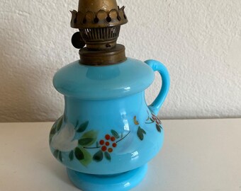 Antique Blue Opaline Oil Lamp | Ottoman Glass Oil Lamp | Vintage Opaline Lamp | Collectible Oil Lamp | Decorative Antique Lamp