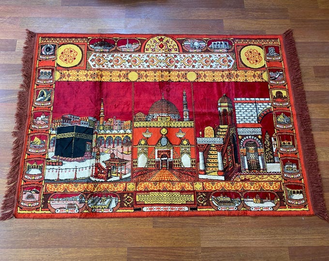 Turkish Kaaba Wall Tapestry – Islamic Velvet Mosque Art – Masjid al-Haram Mecca Decor – Muslim Prayer Room Gift – Hajj Umrah Ramadan Decor