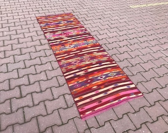 Colorfull Kilim  Rug,Turkish Striped color full Rug,Vintage Kilim  Rug,Boho Rug,Oushak Rug,Colorfull Kilim Rug,229 x 73 cm,7'51 x 2'4 Feet,
