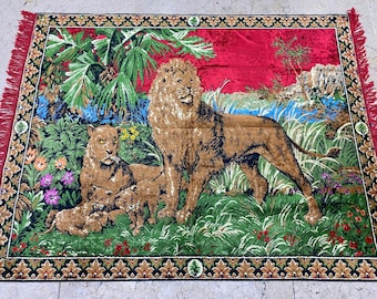 very rare lion patterned tapestry, wall tapestry, lion wall tapestry, rare wall tapestry,turkish tapestry,