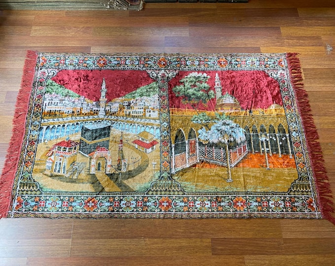 Turkish Kaaba Wall Tapestry – Islamic Velvet Mosque Art – Masjid al-Haram Mecca Decor – Muslim Prayer Room Gift – Hajj Umrah Ramadan Decor