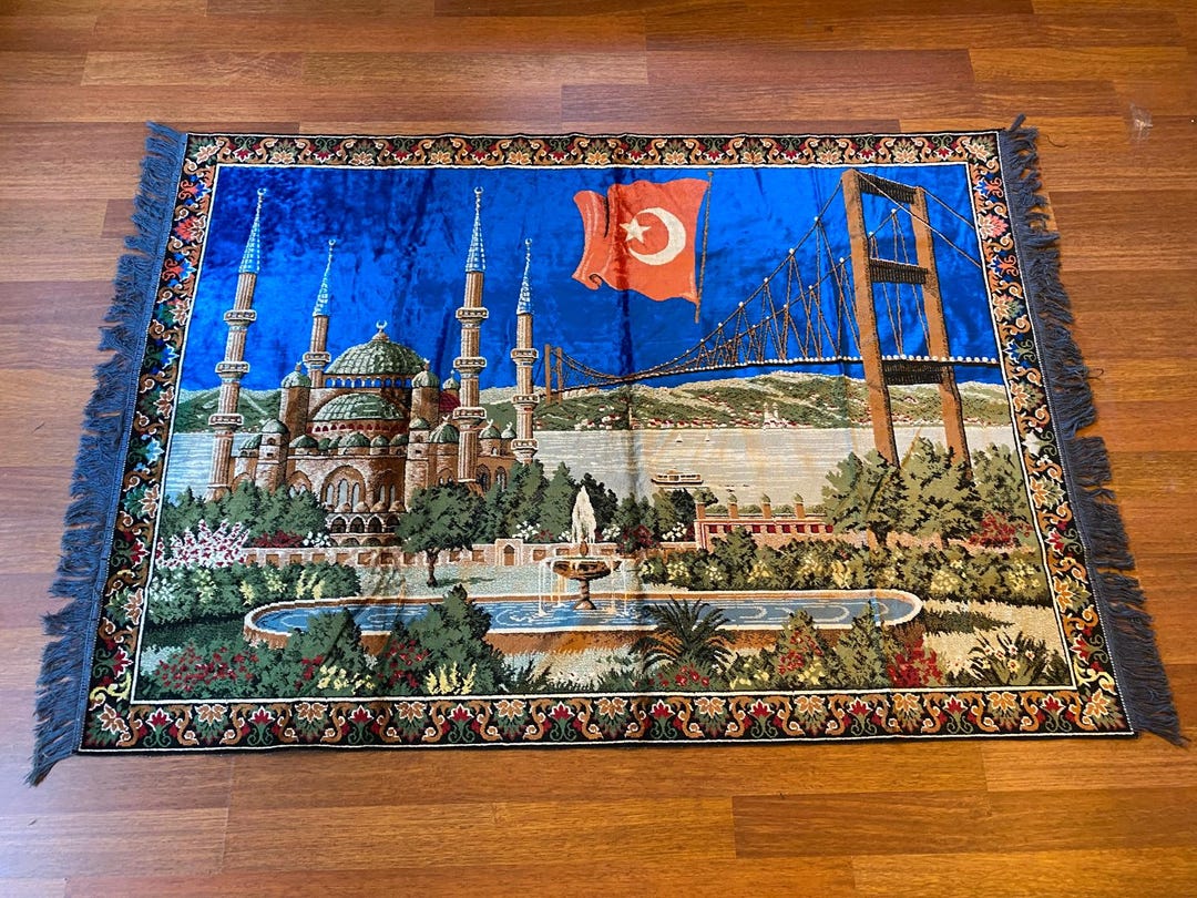 Turkish Rug Sticker Vintage Turkish Wall Rug – Mosque, Flag & Bridge Motif – Istanbul ...