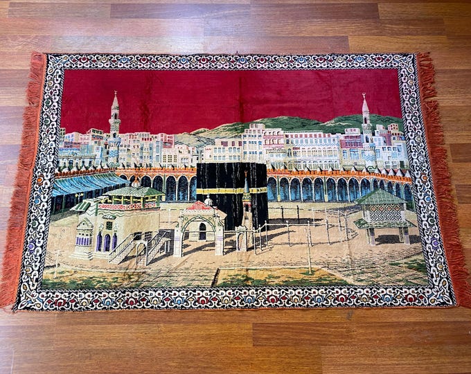Turkish Kaaba Wall Tapestry – Islamic Velvet Mosque Art – Masjid al-Haram Mecca Decor – Muslim Prayer Room Gift – Hajj Umrah Ramadan Decor