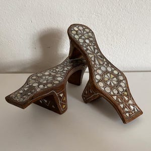 Antique Ottoman Bride Bath Slippers | Mother of Pearl & Wood Carving | Rare Hamam Wedding Accessory