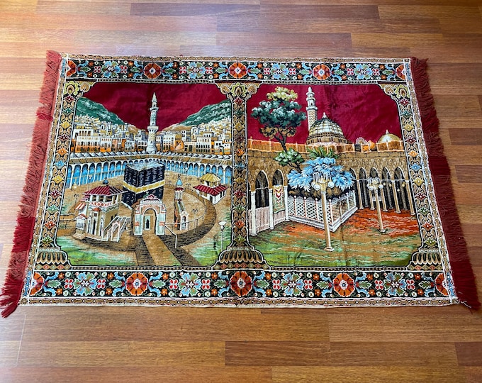 Turkish Kaaba Wall Tapestry – Islamic Velvet Mosque Art – Masjid al-Haram Mecca Decor – Muslim Prayer Room Gift – Hajj Umrah Ramadan Decor
