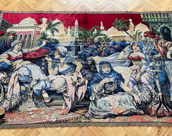 Rare Turkish Wall Hanging Tapestry,Turkish night,Turkish Tapestry,Wall Decor Rug,Ladies Coffe Party,Vintage Rug,Oushak Rug,home Decor Rug,
