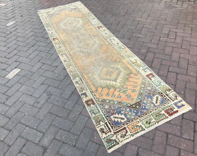 Turkish Vintage Rug Runner, Oushak Runner Rug 9'9"X2'9" Feet, Home Decor Runner Rugs, Bohemian Style Rug Runner, Vintage Oushak Runner Rugs