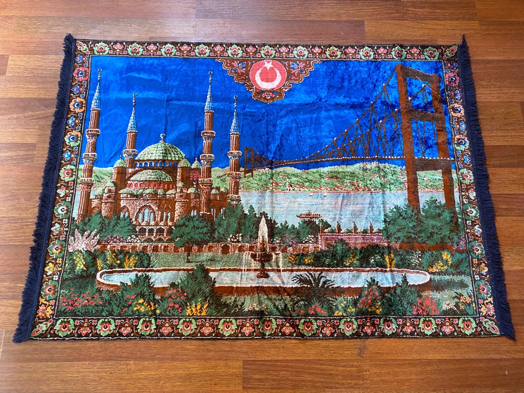 Turkish Rug Sticker Vintage Turkish Wall Rug – Mosque, Flag & Bridge Motif – Istanbul ...