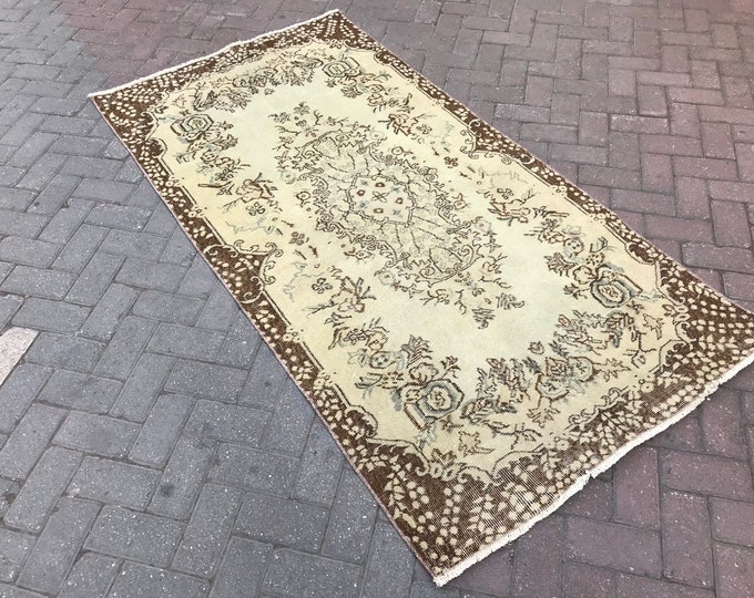 Vintage Rug, Turkish  Rug, 10'7 x 3'6 Feet, Oushak Rug, Bohamian Rug, Hand made Rug, Living Room Rug, Floor Rug, Azteck Rug, Distressed Rug,