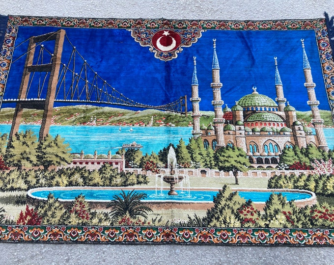 Decorative Bosphorus Pictures Decorative Rug. Home Decor Machine Made Rug, Turkish Decorative Rug, Blue Mosque and Bosphorus picture Carpet.