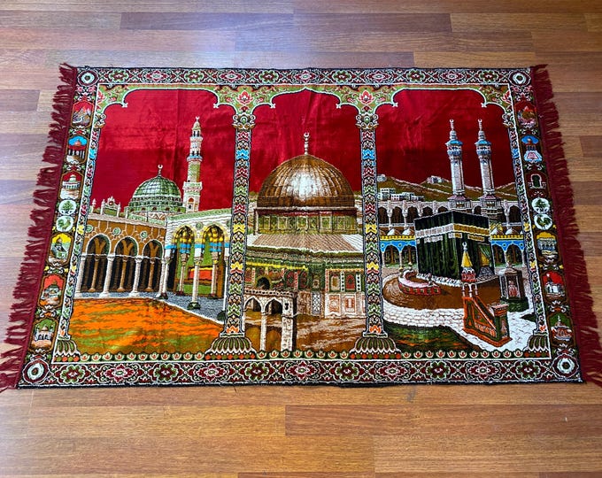 Turkish Kaaba Wall Tapestry – Islamic Velvet Mosque Art – Masjid al-Haram Mecca Decor – Muslim Prayer Room Gift – Hajj Umrah Ramadan Decor