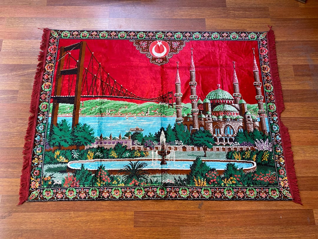 Turkish Rug Sticker Vintage Turkish Wall Rug – Mosque, Flag & Bridge Motif – Istanbul ...