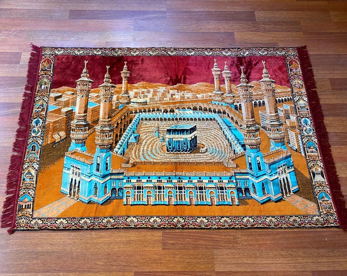 Turkish Kaaba Wall Tapestry – Islamic Velvet Mosque Art – Masjid al-Haram Mecca Decor – Muslim Prayer Room Gift – Hajj Umrah Ramadan Decor