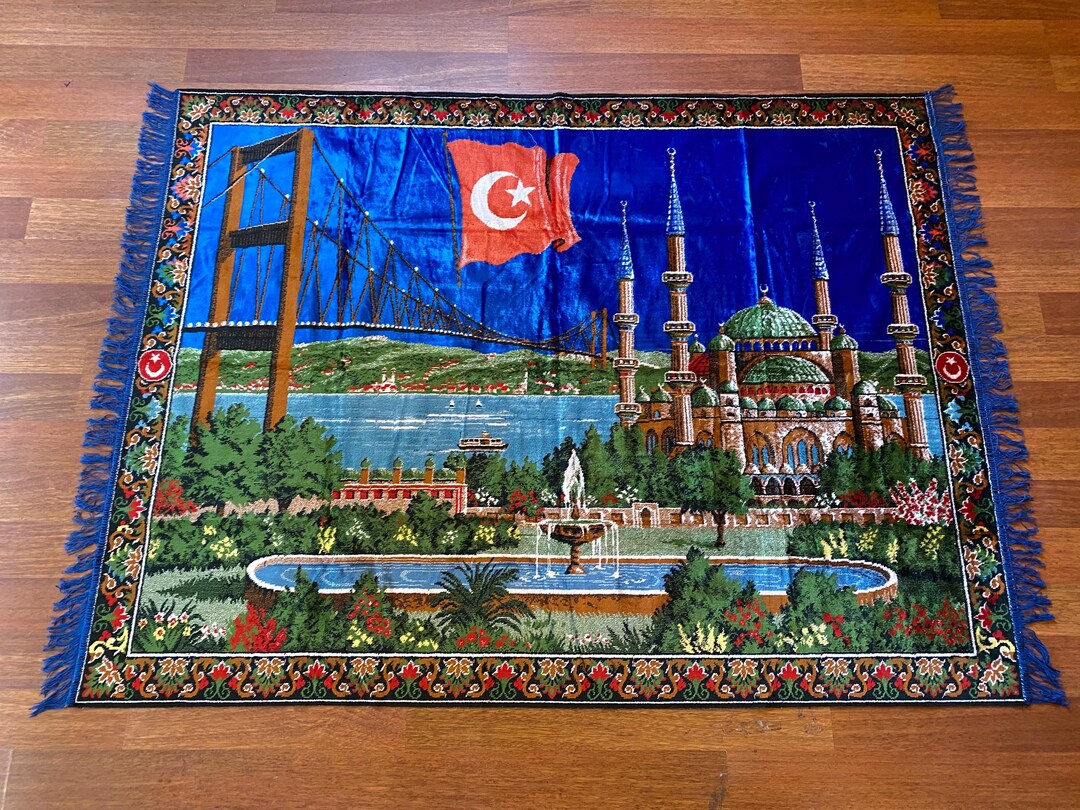 Turkish Rug Sticker Vintage Turkish Wall Rug – Mosque, Flag & Bridge Motif – Istanbul ...