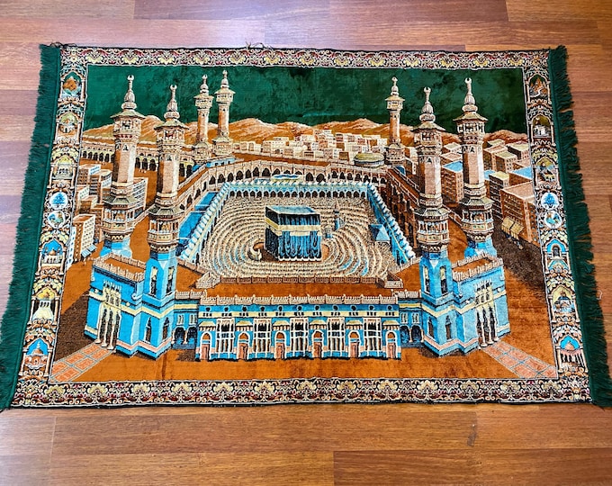 Turkish Kaaba Wall Tapestry – Islamic Velvet Mosque Art – Masjid al-Haram Mecca Decor – Muslim Prayer Room Gift – Hajj Umrah Ramadan Decor