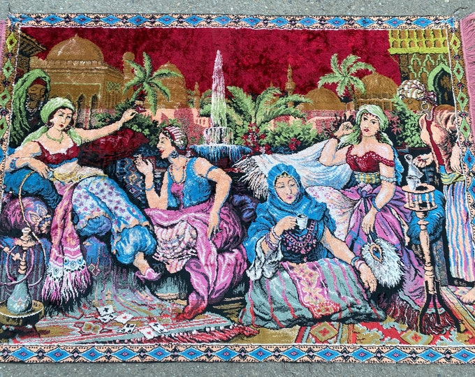 Vintage Wall Decor Rug,Turkish Tapestry Rug,Pretty Wall Decor Rug,Ladies Fun Time,Oriental Wall Decor Rug,Oushak Wall Decor Rug,Vintage Rug,