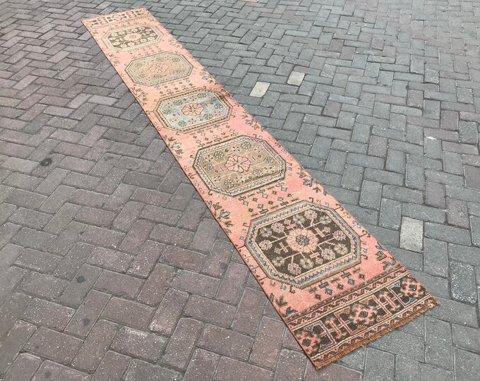 11'45 x 1'9 Feet, 349 x 58 cm, Oushak Runner Rug, Floor Rug Runner, Vintage Runner Rug, Hallway Runner Rug, Aztec Runner Rug, Vintage Rug,