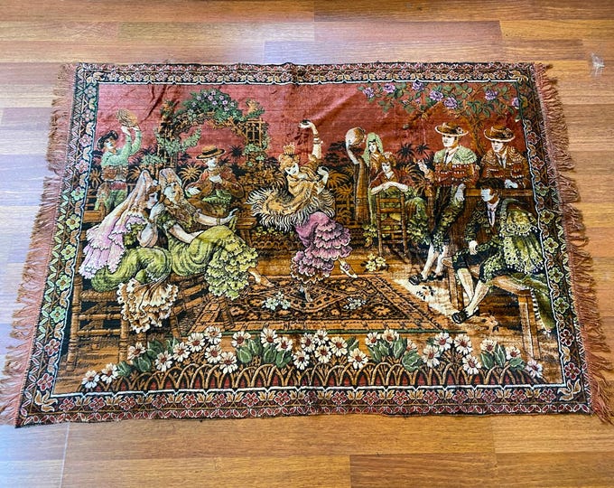 Vintage French Flamenco Dance Tapestry: Gobelin Wall Decor