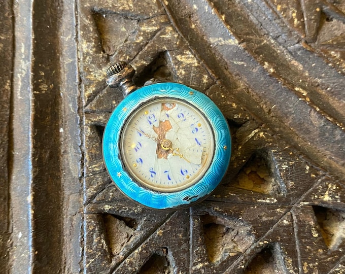 Rare Ottoman Era Enamel Silver Pocket Watch -800 Silver Gold Plated (Vermeil) Case-Hand-Painted Floral Enamel Art-For Restoration or Display