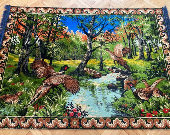 Very Rare Bird Figure Tapestry in Picture Tapestry Carpet, Rare Design Tapestry Carpet, Bird on branch, parrot and birds, wall decor