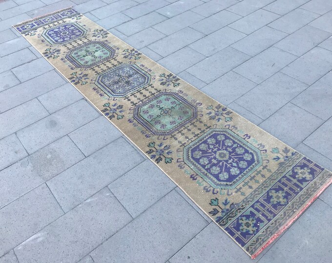 11'9 x 2'5 Feet, Oushak Runner Rug, Hand made Runner Rug, Vintage Runner Rug, Turkish Runner Rug, Entry way Runner Rug, Bohamian Runner Rug,