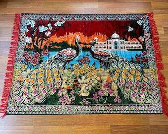 Vintage Handwoven Wool Wall Rug – Tavuskuşu (Peacock) Motif – Oriental Turkish Tapestry – Ethnic Boho Decor – Unique Textile Art