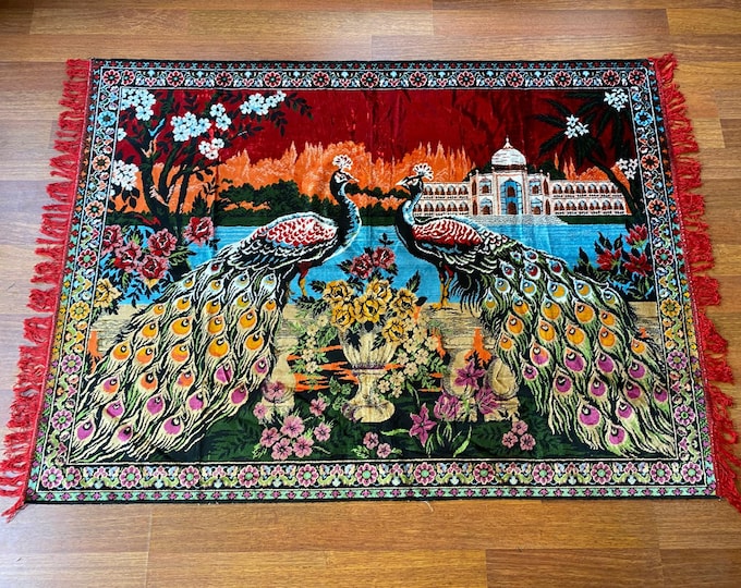 Vintage Handwoven Wool Wall Rug – Tavuskuşu (Peacock) Motif – Oriental Turkish Tapestry – Ethnic Boho Decor – Unique Textile Art