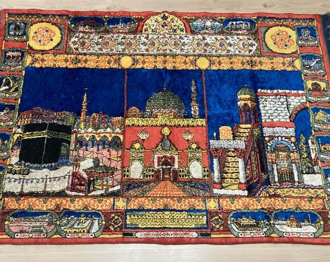 Vintage Wall decor Rug,Wall Decor Tapestry Rug,Turkish Tapestry Rug,Holly Picture Tapestry Rug,Oushak Rug,Vintage Rug,Bomemian Rug,Area Rug,