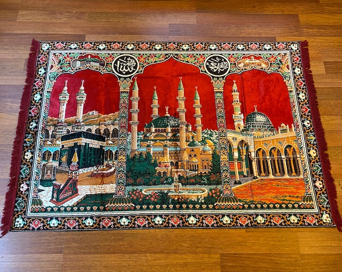 Turkish Velvet Kaaba Tapestry: Islamic Mosque Art, Mecca Decor