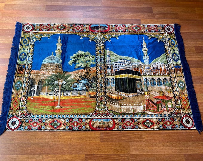 Turkish Kaaba Wall Tapestry – Islamic Velvet Mosque Art – Masjid al-Haram Mecca Decor – Muslim Prayer Room Gift – Hajj Umrah Ramadan Decor