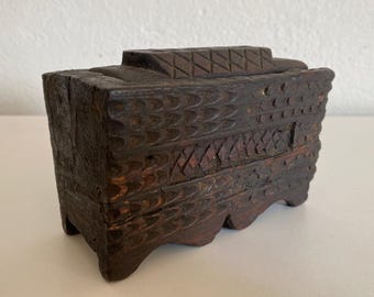 Antique Ottoman Wooden Coffee & Sugar Box | Rare Turkish Coffee Box with Spoon Slot | Collectible 19th Century Coffee Chest