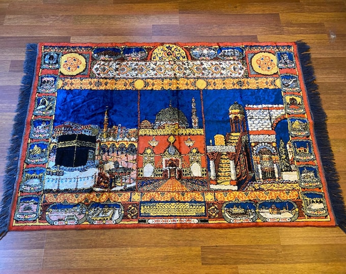 Turkish Kaaba Wall Tapestry – Islamic Velvet Mosque Art – Masjid al-Haram Mecca Decor – Muslim Prayer Room Gift – Hajj Umrah Ramadan Decor