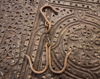 Antique Ottoman Brass S-Hook - Hand-Engraved Decorative Hanger - 19th Century Islamic Metalwork - Censer or Lantern Hook - Traditional