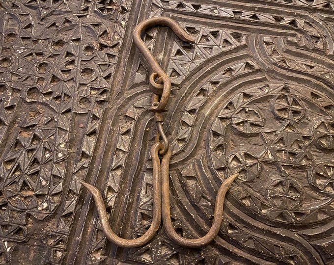 Antique Ottoman Brass S-Hook - Hand-Engraved Decorative Hanger - 19th Century Islamic Metalwork - Censer or Lantern Hook - Traditional