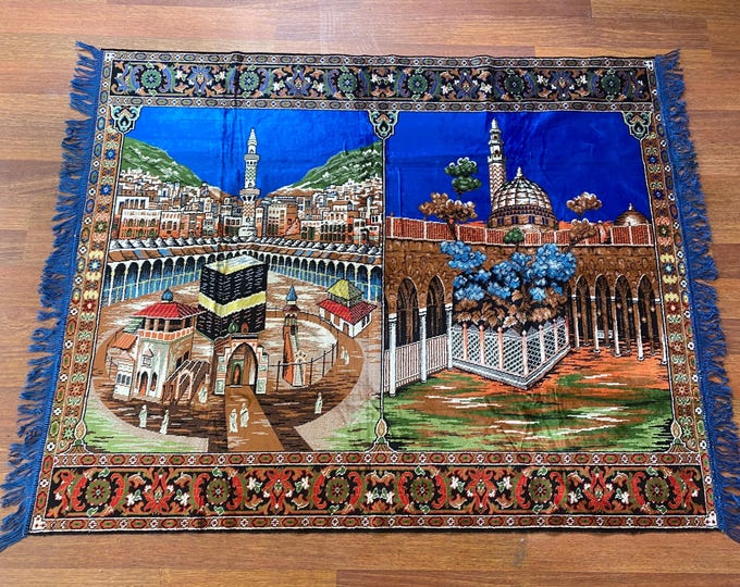 Turkish Kaaba Wall Tapestry – Islamic Velvet Mosque Art – Masjid al-Haram Mecca Decor – Muslim Prayer Room Gift – Hajj Umrah Ramadan Decor