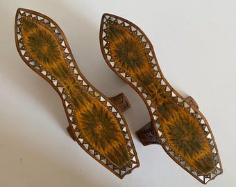 Antique Ottoman Bride Bath Slippers | Mother of Pearl & Wood Carving | Rare Hamam Wedding Accessory