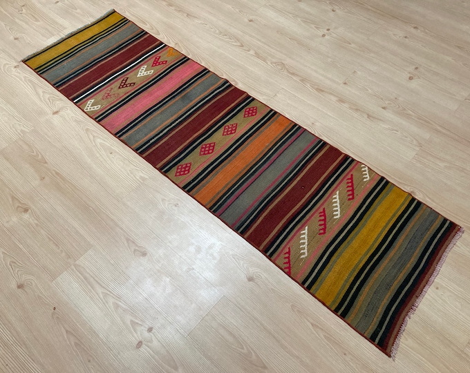 Colorfull Kilim  Rug,Turkish Striped color full Rug,Vintage Kilim  Rug,Boho Rug,Oushak Rug,Colorfull Kilim Rug,214 x 61 cm,7'02 x 2 Feet,