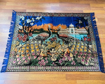 Vintage Handwoven Wool Wall Rug – Tavuskuşu (Peacock) Motif – Oriental Turkish Tapestry – Ethnic Boho Decor – Unique Textile Art